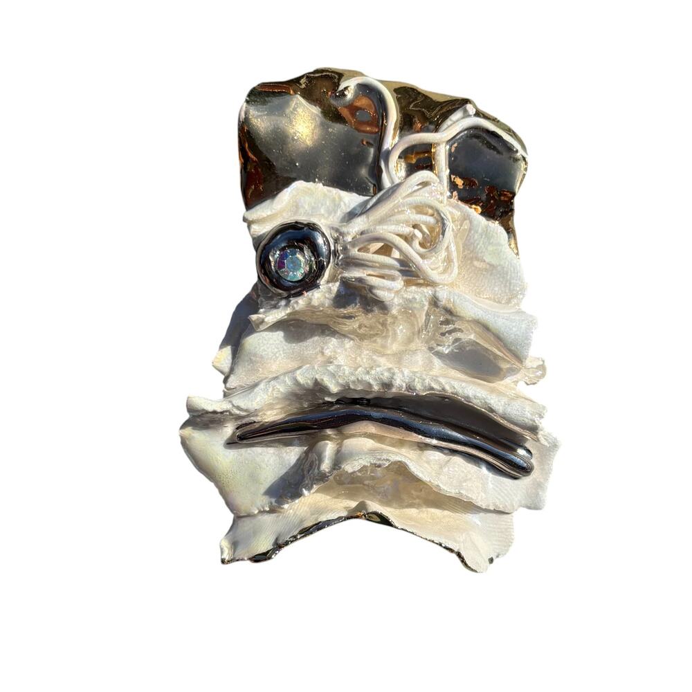 Amy Lacombe Vitage Abstract Ceramic Clay Brooch Jewelry 80'-90' 24K Gold